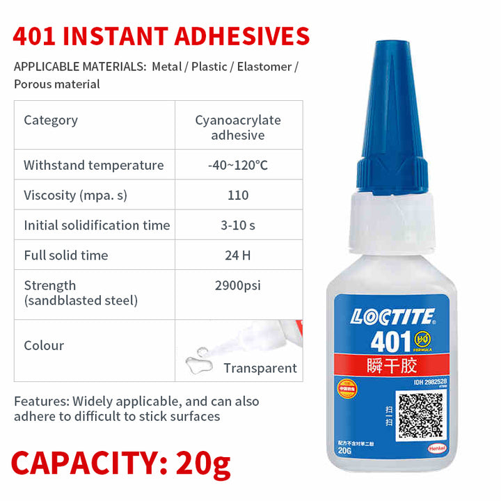 China Manufacturer Supply Loctit 401 403 406 460 495 496 Bonding Plastic Metal Rubber Cyanoacrylate Adhesive Super Instant Glue
