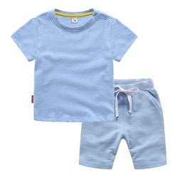 Conyson 2022 Summer Solid Color Cotton Shorts And T Shirt Kids Clothing Sets Custom Baby Boys Clothing Sets 4 To 12 Years Old