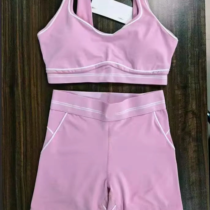 Low-price Wholesale Ready Ship 2-Piece Solid Yoga Shorts Set Seamless Breathable Anti-Wrinkle Quick Dry Eco-Friendly Front