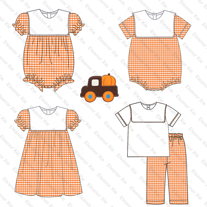 2023 Pumpkin Fall Siblings Matching Toddler Baby Bubble Rompers Boy Clothing Sets Outfit Cotton Halloween Girls Dress