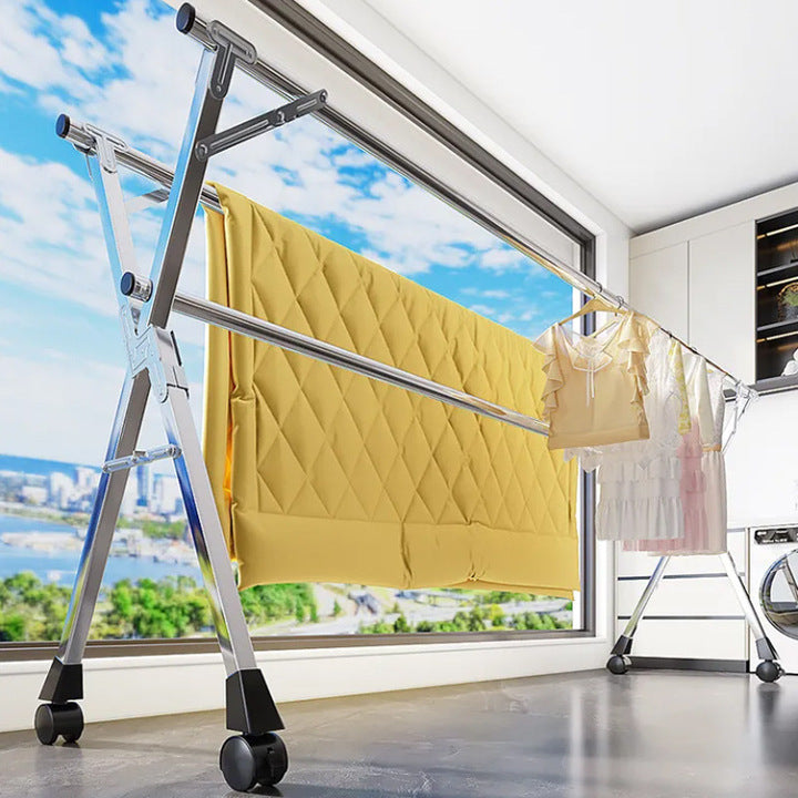 Floor-standing Stainless Steel X-shaped Hanger Retractable Garment Clothing Rack Folding Clothes Drying Rack for Balcony Outdoor