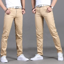 Khaki Twill Men Trousers Stretch Wash Straight-leg Trousers European Men Formal Trousers