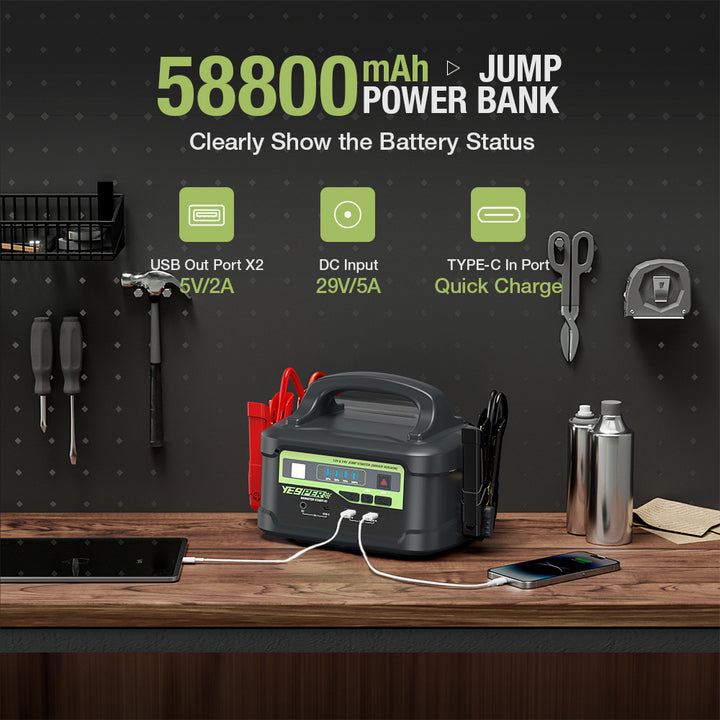 Yesper P1 New Arrival High Power Emergency Portable Jump Starter 12V 24V 58800mAh Power Pack Starter Jump