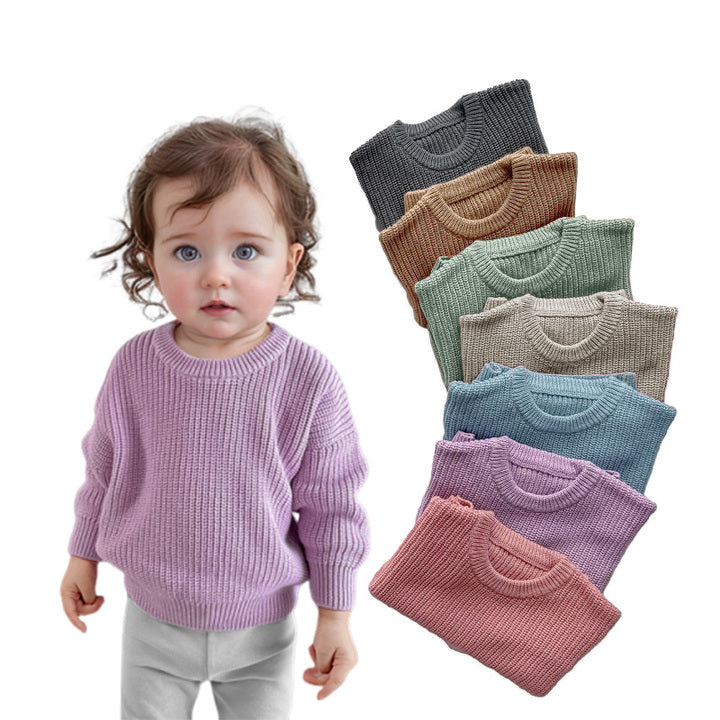 Wholesale 100% Organic Cotton Baby Pullovers Knitwear Winter Toddler Kids Clothes Plain Knitted Children Baby Sweaters