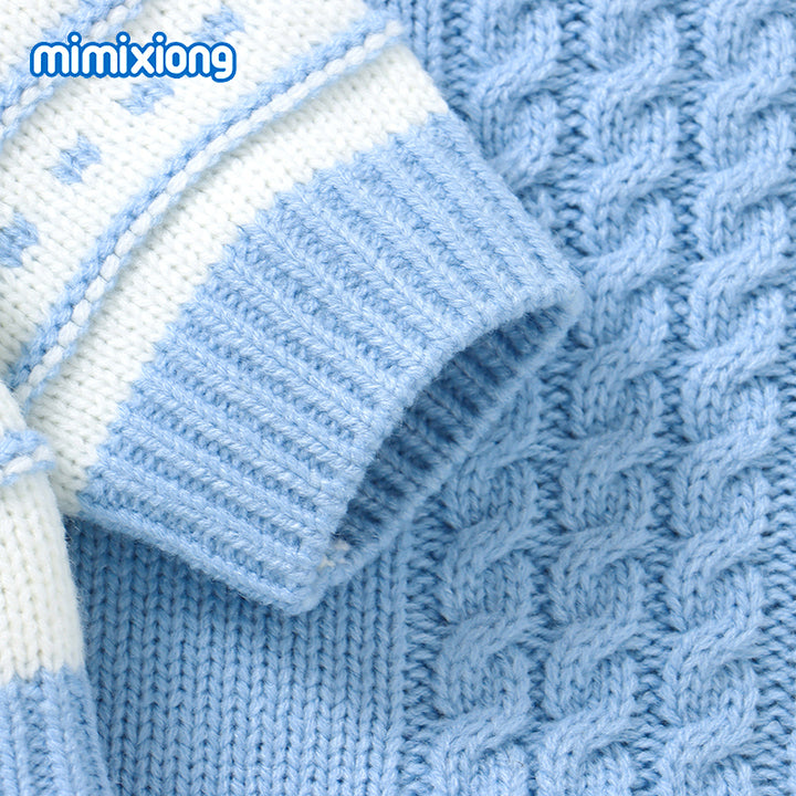 Mimixiong Knitted Baby Cardigan Baby Rompers Newborn Clothes Winter Boys Striped Long Sleeve Baby Clothing Set
