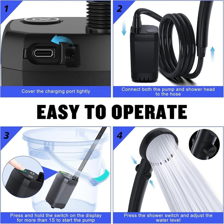 Outdoor Camping Electric Shower Pump Waterproof Portable for Hiking Travel Beach Pet Watering Bathing-20L Capacity