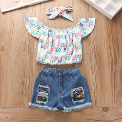 2PCS Set Toddler Kids Baby Girls Outfits Clothes T-Shirt Vest Tops+Shorts Pants