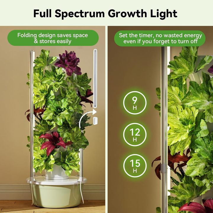 Vegetables Flowers Vertical Farming Hydroponic Tower Aeroponics Tower with Grow Light Growing Hydroponics System for Plants