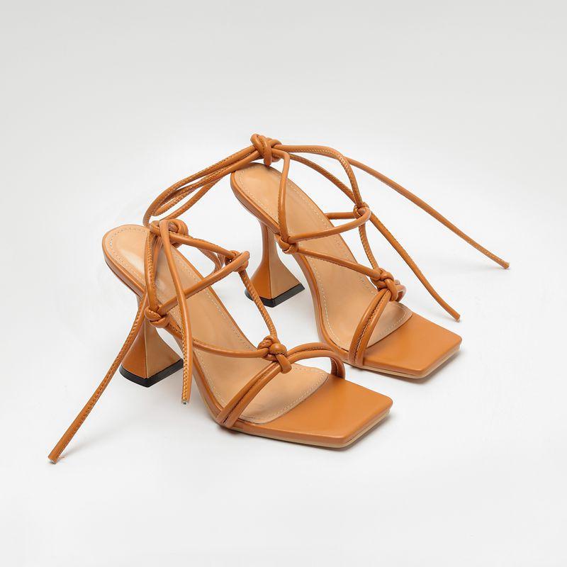 dropshipping shoes cross strap heels for ladies bandage sandals for woman sexy square toe heels