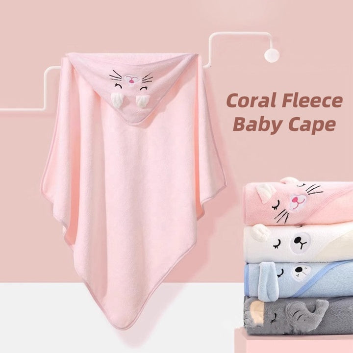 Newborn Cartoon Animal Baby Hooded Super Soft Cloak Bath Towel Kids Bathrobe Absorbent No Shedding Coral Fleece Baby Cape