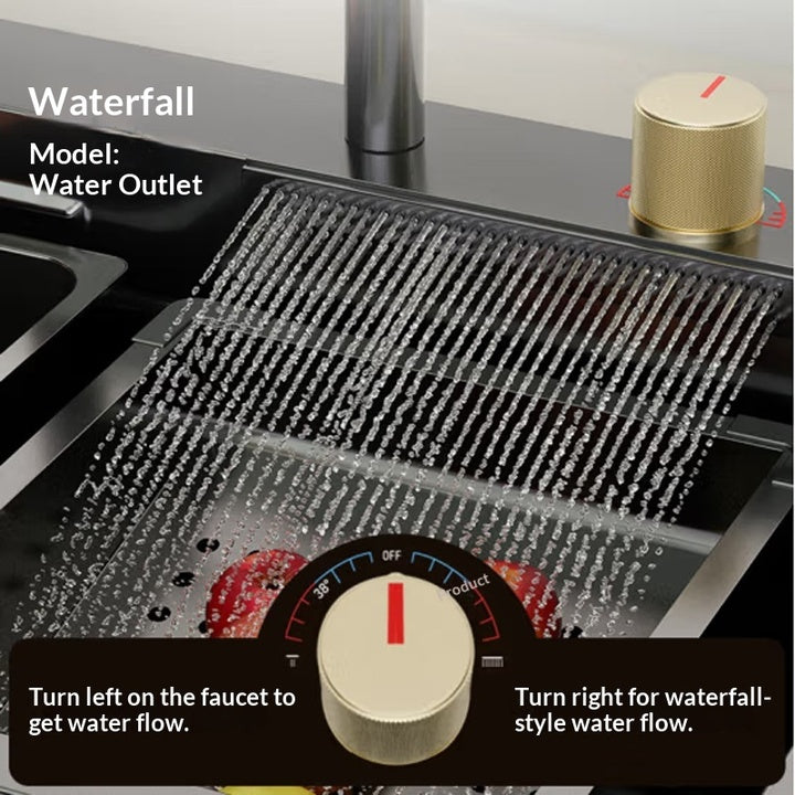 TikTok Trends Single-Hole Stainless Steel Pull-Down Kitchen Faucet Brass Valve Waterfall Style for Single Bowl Sinks