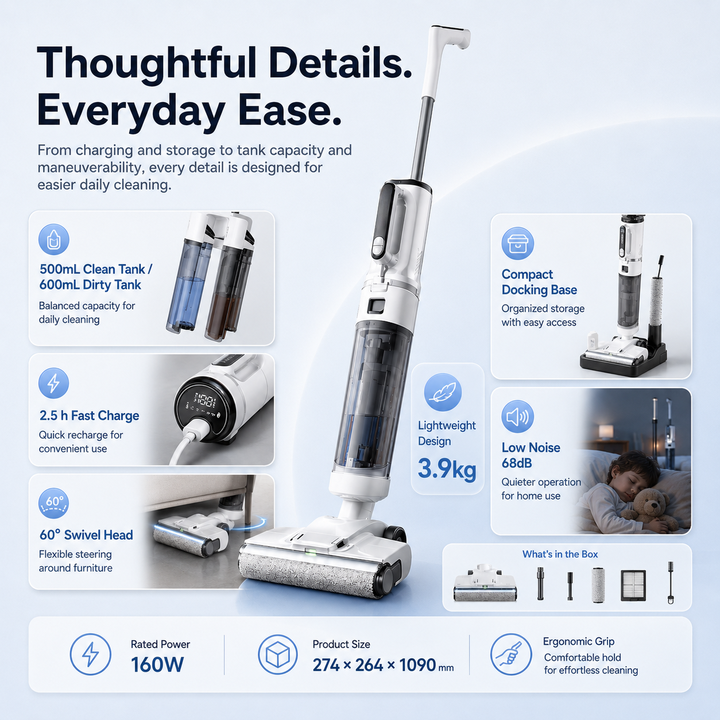 Deep Cleaning Cordless Wet Dry Vacuum Cleaner Smart Floor Washer with Self Cleaning LED Display for Hardwood Tile Floors