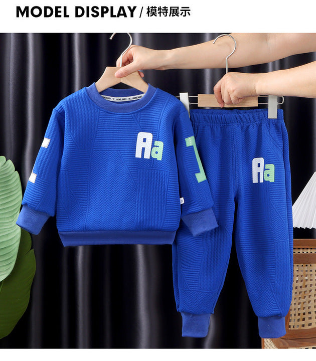 Wholesale Cheap Two-piece Autumn Winter New Round Neck Long Sleeves Kids Boys and Girls Sweatshirt Sweatpants Clothes Set