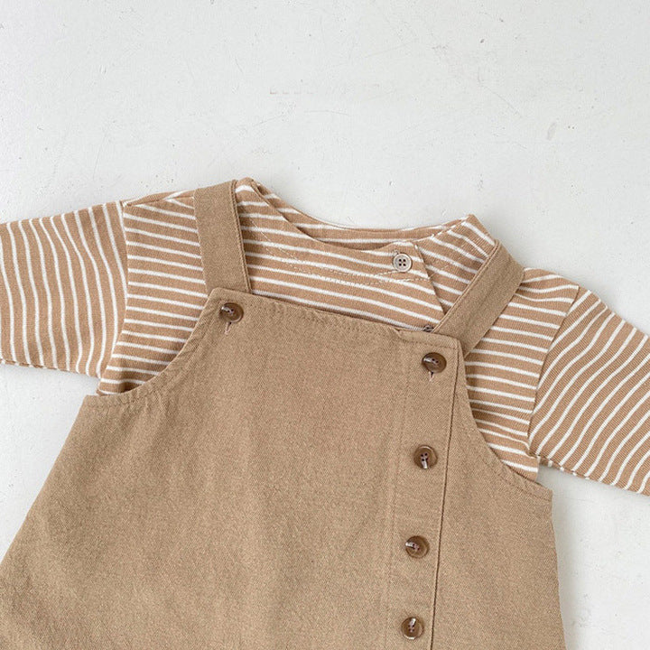 Spring Autumn Fashion Baby Clothes Breathable Infant Boys Girls Solid Casual Overalls Suspender Rompers Vintage Baby Outfits New