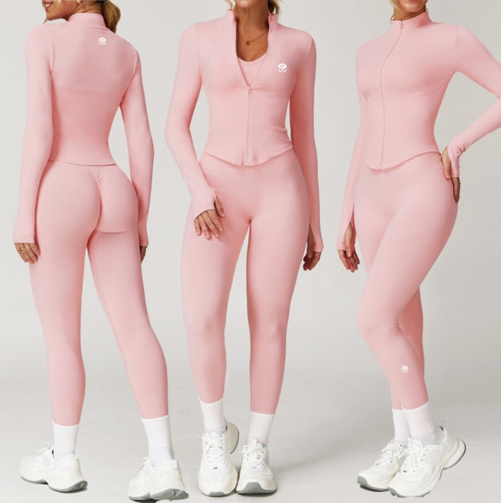Fitness Gym Clothing 2 PCS Yoga Set Seamless Zipper Jacket Women Clothes High Waist Leggings Gym Fitness Sets