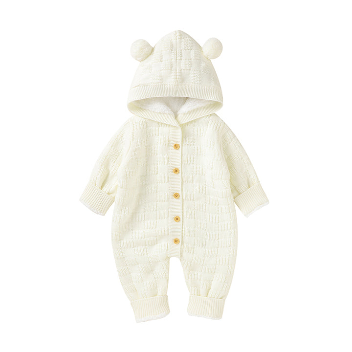 Mimixiong Ins Baby Romper Clothes Knitted Newborn Bebes Solid Color Hooded Overalls Fleece Long Sleeve Infant Winter Outfits