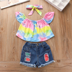 2PCS Set Toddler Kids Baby Girls Outfits Clothes T-Shirt Vest Tops+Shorts Pants