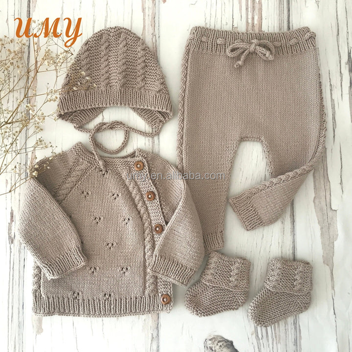 New Born Baby Rompers Caps Clothes Sets Newborn Girl Boy Knitted Jumpsuits Outfits Winter Long Sleeve Toddler Infant Overalls