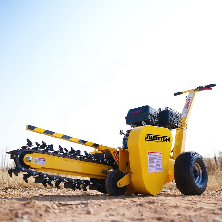 AUSTTER Gasoline Trencher Equipment Farm Mini Trencher Walk-behind Mini Ditch Excavation Chain Mini Trencher for Laying Cables