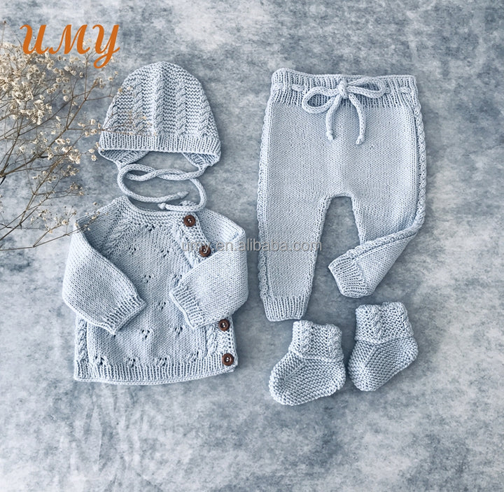 New Born Baby Rompers Caps Clothes Sets Newborn Girl Boy Knitted Jumpsuits Outfits Winter Long Sleeve Toddler Infant Overalls