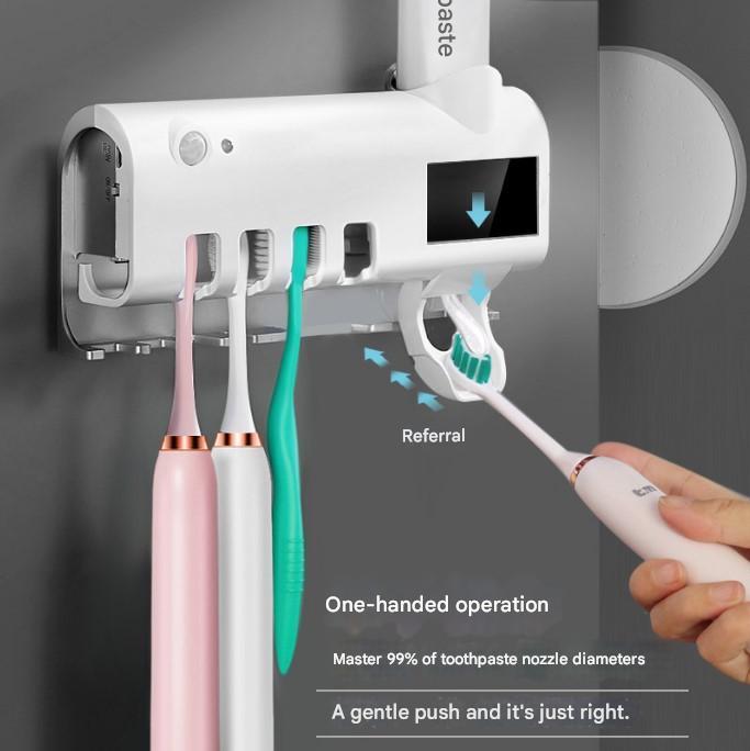 Intelligent Non-Punching Squeezing Toothpaste Toothbrush Holder with Automatic Touch Control Wall-Mounted Plastic Design