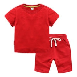 Conyson 2022 Summer Solid Color Cotton Shorts And T Shirt Kids Clothing Sets Custom Baby Boys Clothing Sets 4 To 12 Years Old