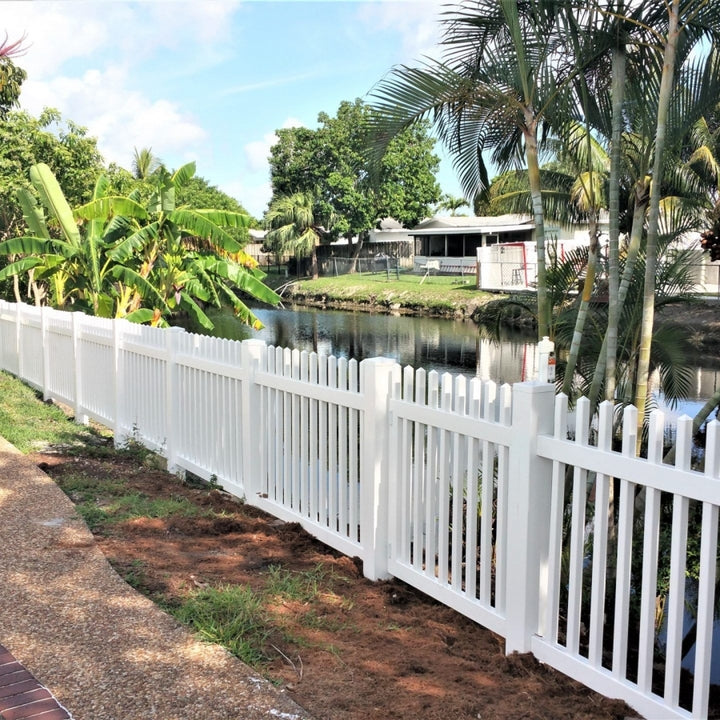 White 4ft High Vinyl Picket Fence/ Sample Available Spiked Decorative White Garden Plastic Pvc Picket Fence Panels Vinyl