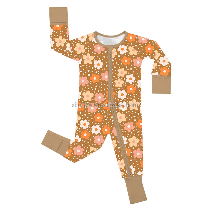 Custom Ribbons Bows Organic Bamboo Zippy Newborn Baby Romper Sleeper Kid Infant Pajamas Clothes