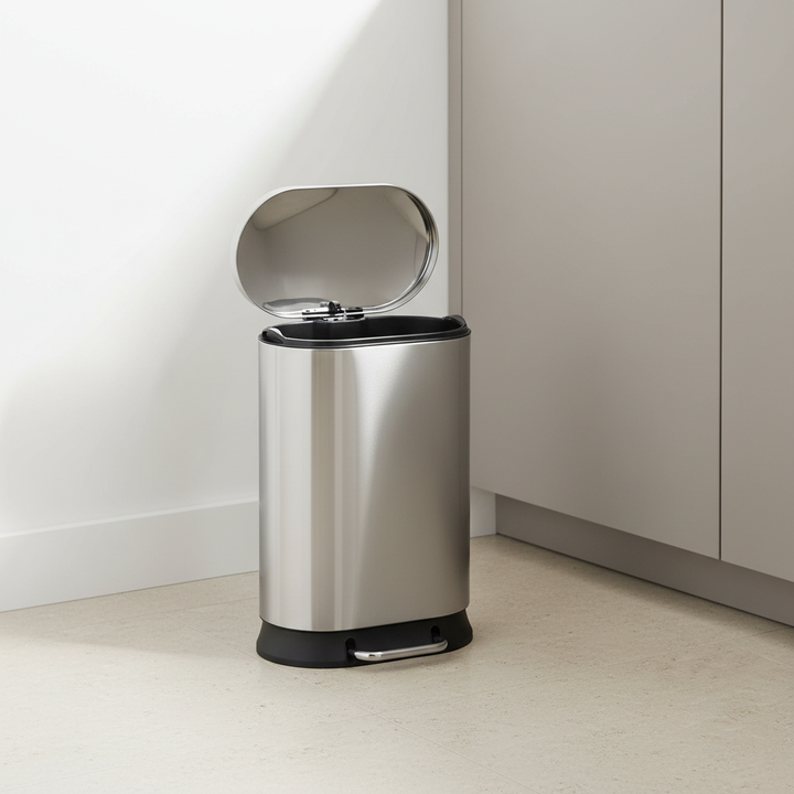 SY Eco-friendly Stainless Steel Metal Trash Bin Lid Step Pedal 5L/30L/50L Capacity Silver Indoor Home Garbage Can Trash Can