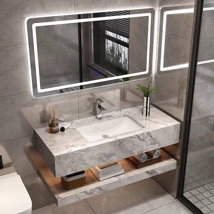Modern European Style Double Sink Bathroom Vanity with Mirror Water-Resistant From Hotel Supplie