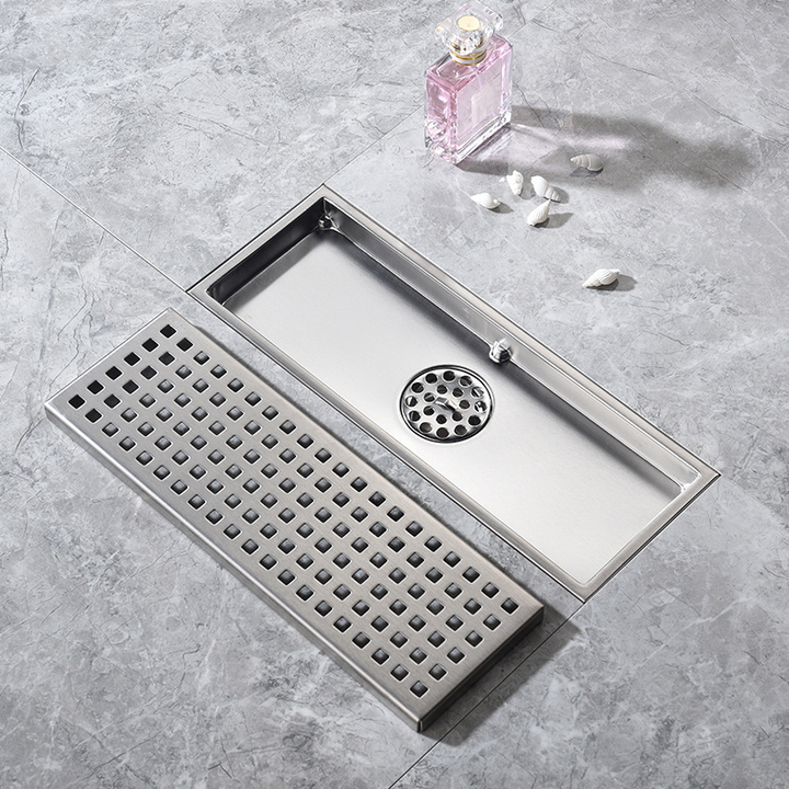 11X30CM Rectangular Grid 304 Stainless Steel Anti-Odor Core Anti-Clog Cover Floor Drain for Bathroom Shower Room Outdoor Use