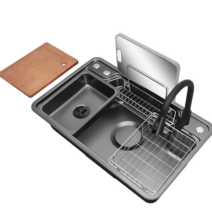 New Design SUS304 Stainless Steel Single Kitchen Sink Large Japanese Style Multifunctional Dishwashing Sink Square Single Hole
