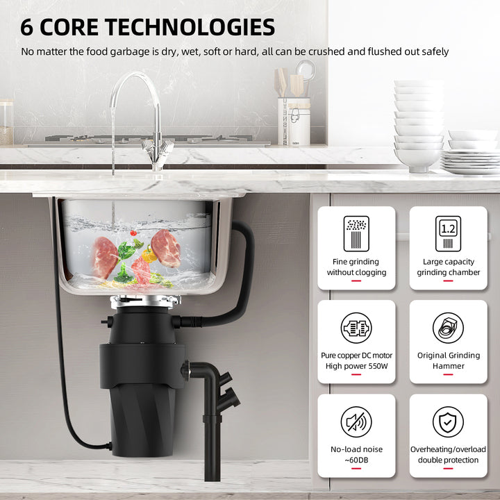 Factory Direct Stainless Steel Electric Sink Food Waste Disposer Wireless Switch Auto Water Inlet Continuous for Household
