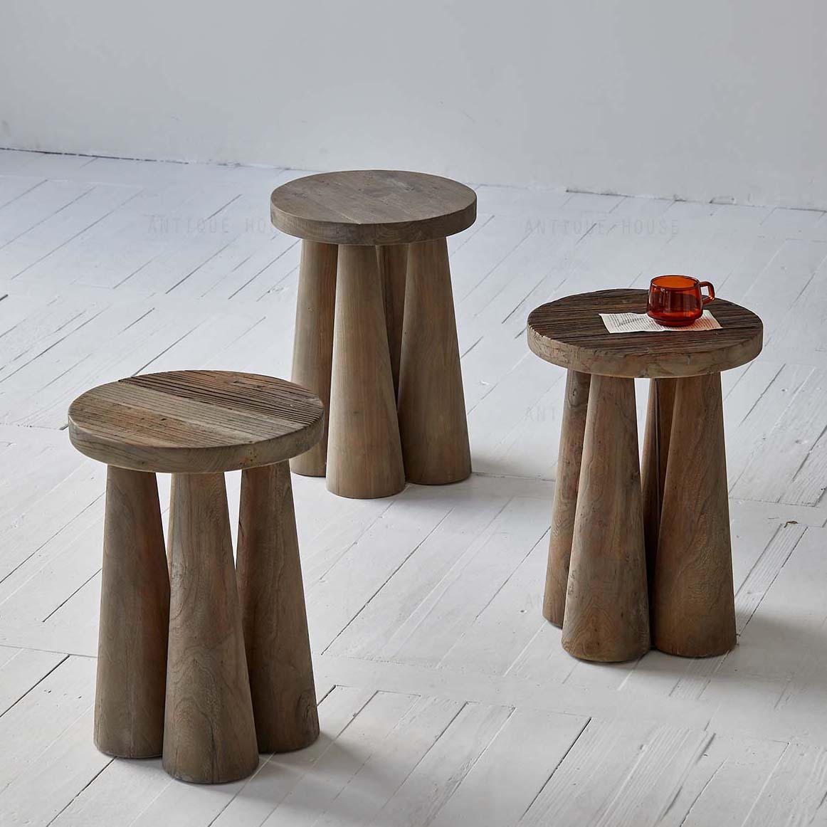 French Provincial Rustic Style Home Furniture Living Room Antique Reclaimed Wood Recycled Elm Stool