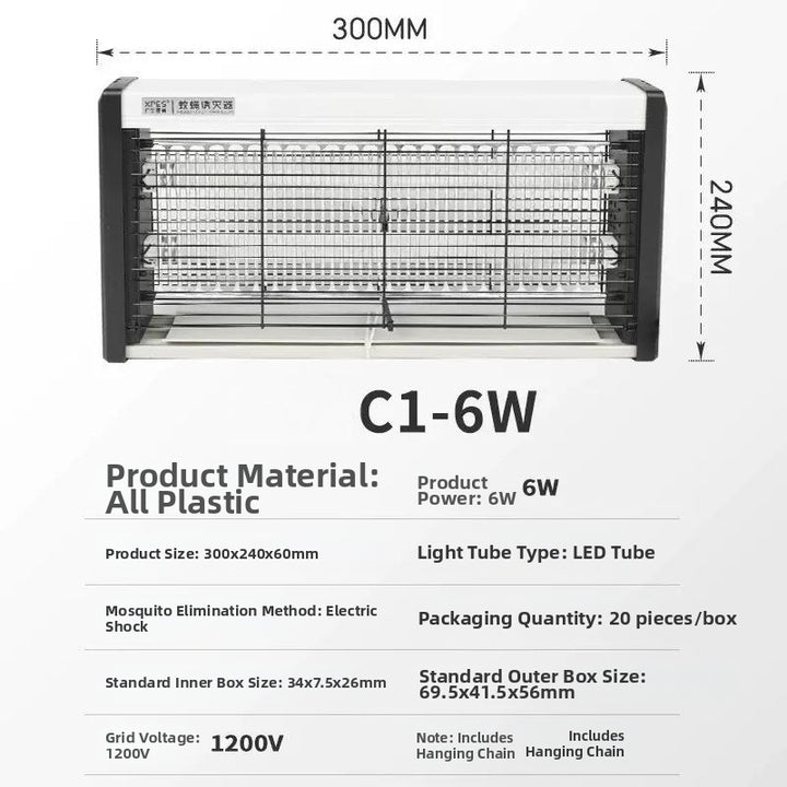 Best-selling Dual-tube Electric Shock Mosquito Killer Lamp LED - 6W/8W/12W, Suitable for Indoor Restaurants Canteens