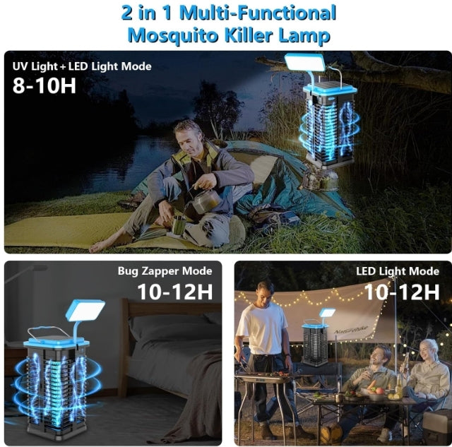 4000mAh Solar LED Bug Zapper Cordless Electric Mosquito Moth Killer for Patio Rechargeable Blue Light Mosquito Traps Zapper