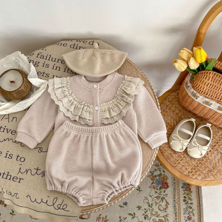Engepapa Fall Newborn Waffle Long Sleeve Jumpsuit Infant Knit Romper Baby Girl Clothing Set Baby Girl Clothes
