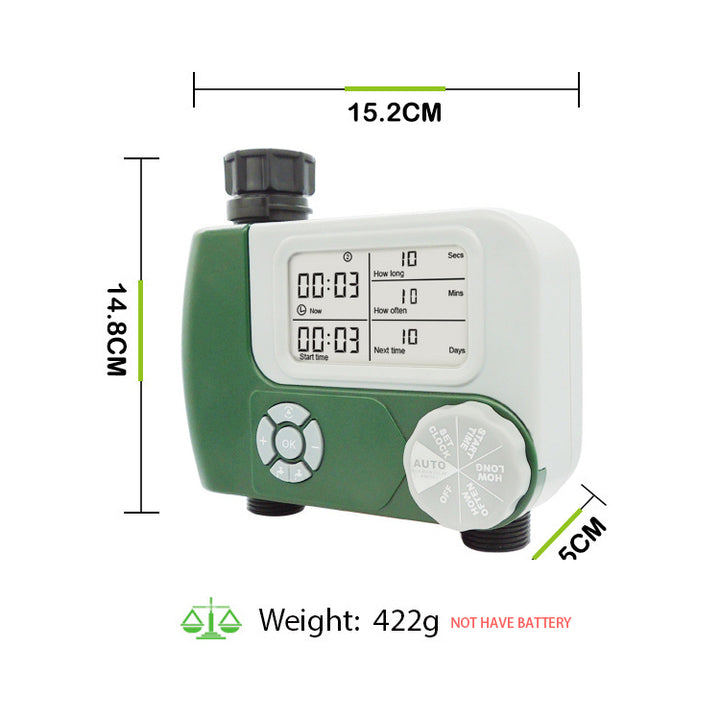 Smart Automatic Two-Outlet Electronic Garden Irrigation Water Timer Plastic LCD Display