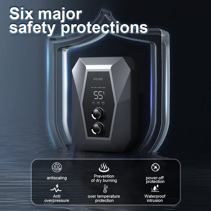 High Power 5500W Electric Water Heater Tankless Instant Shower Heater with Flow Detection and Energy Usage Display