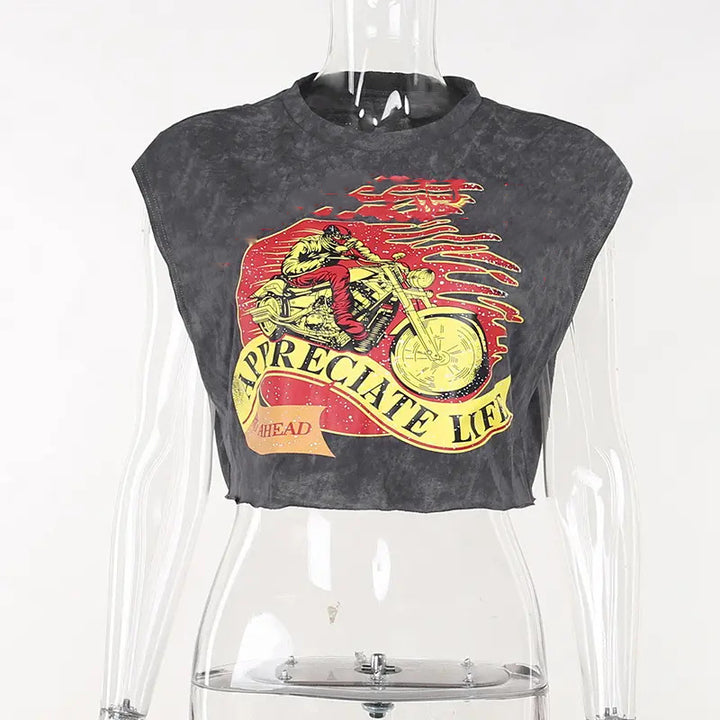 Wholesale Summer Women Crop T Shirt Letter Print Sleeveless Casual Street Wear Fashionable Woman Shirt Crop Tops