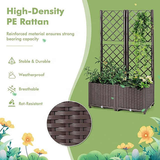 Plastic Raised Garden Bed Planter Box with Trellis