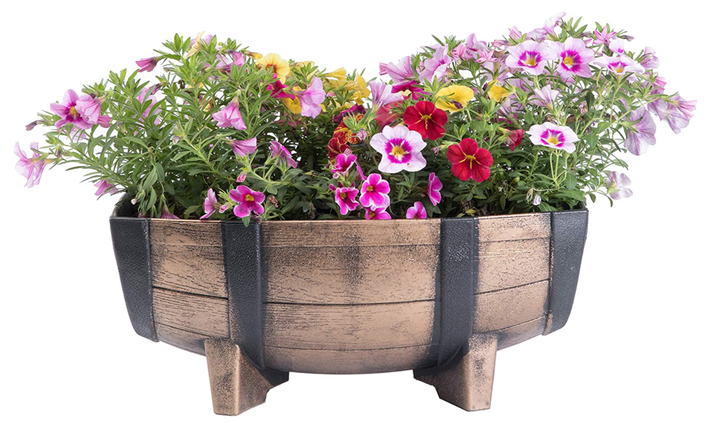 Style Garden Classic Home Garden Half Barrel Flower Pot Planter Antique Bronze Durable Plastic Painting Finish 41x30x18.5cm