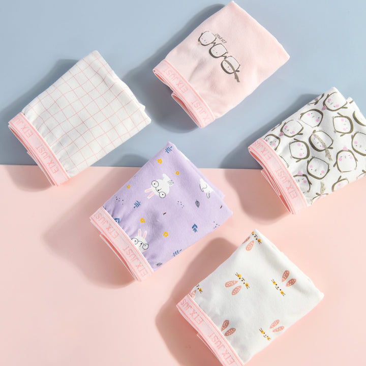 5PCS/box Pack Breathable Custom Cotton Elastic Soft Cute Girl Underwear Kids Boxer Briefs Girls