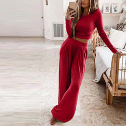 Spring Autumn Custom Casual Long Sleeve Women Knitted Two Piece Sweater Set