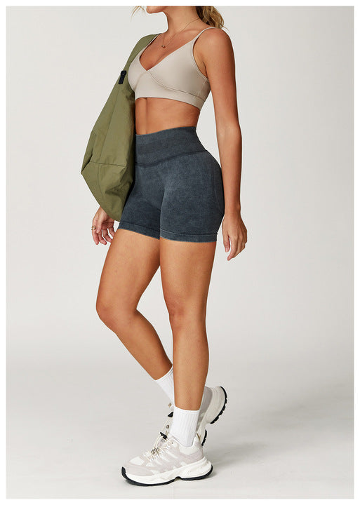 GH Custom Logo Women Sand Washed Yoga Shorts Seamless High Waist Sports Fitness Shorts