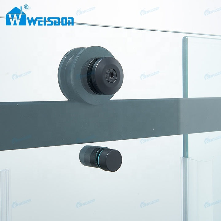 Weisdon Cheap Price Frameless Single Sliding Stainless Steel Tempered Glass Black Bathtub Shower Door