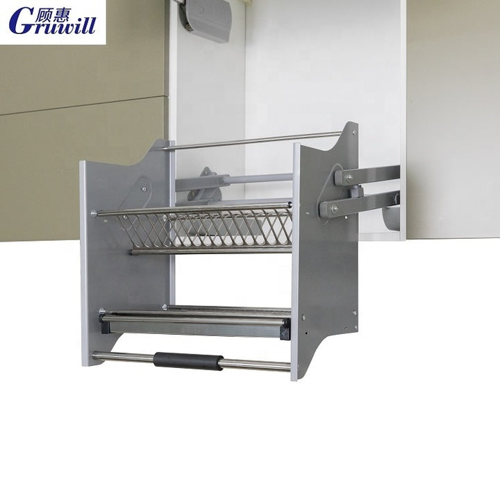 Modern Design Kitchen Cabinet Accessories Pull Down Basket 201 Stainless Steel Elevator Dish Rack