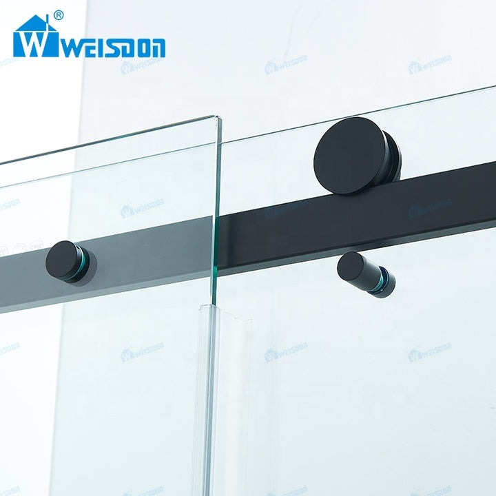 Weisdon Cheap Price Frameless Single Sliding Stainless Steel Tempered Glass Black Bathtub Shower Door