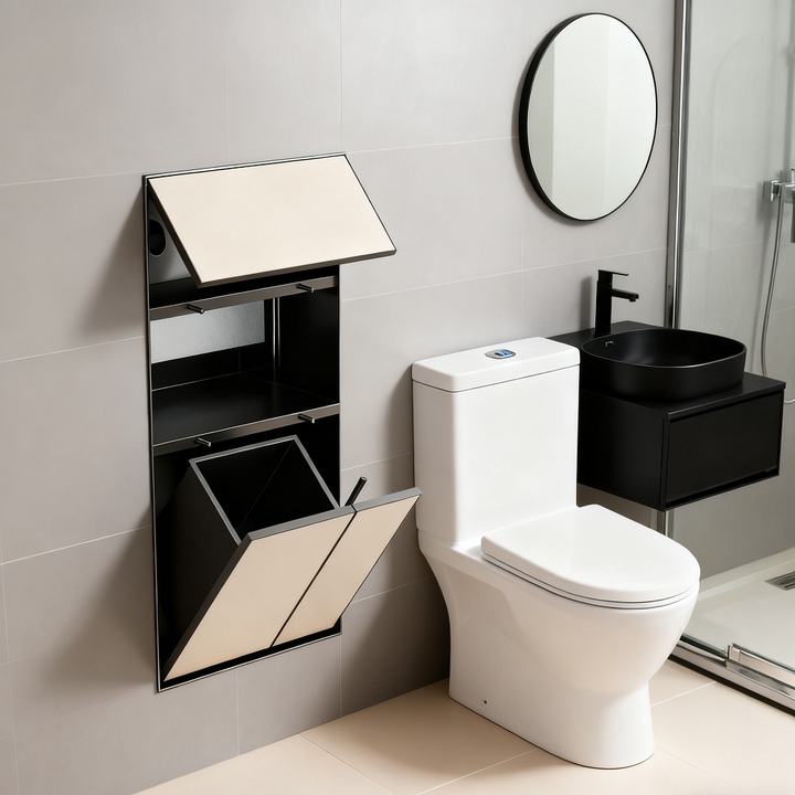 Multi-Functional Hidden Modern Corner Stainless Steel All-in-one Toilet Paper Toilet Brush Holder Trash Can Wall Recessed Niche