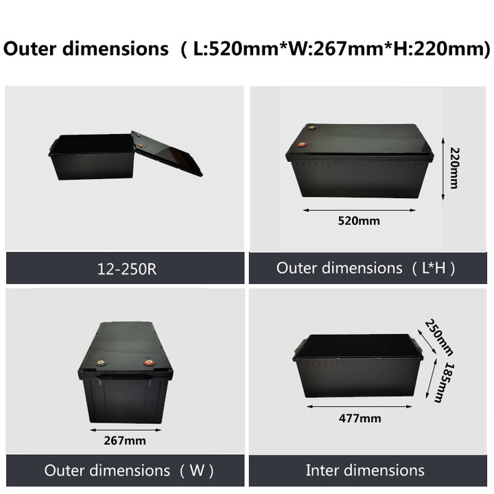 EJ12-250R Durable Waterproof 24V 200Ah 12V 300Ah Empty Battery Box for Outdoor Camping Marine Solar Energy Storage